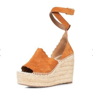 Chloe Lauren tan espadrille wedge heels size 37